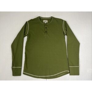 &SONS The New Elder Henley Shirt Mens Medium Green Organic Cotton Long Sleeve